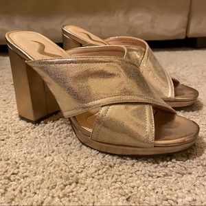 Nina Gold Block Heel Mules